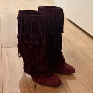 Paul Andrew Burgundy Fringe Heeled Boots